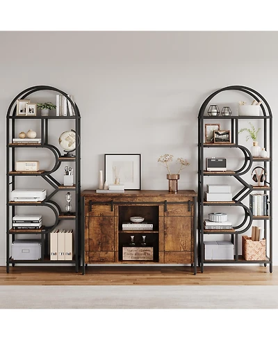 homfan 9-Tier Arched Freestanding Bookshelf, Sturdy Metal Frame Multi-layer Storage Display Shelf for Home Office Decor