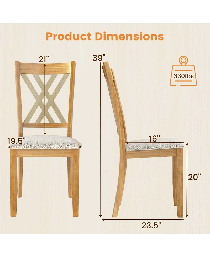 Sugift Linen Fabric Upholstered Wooden Dining Chair Set of 2 with Rubber Wood Frame for Dining Room