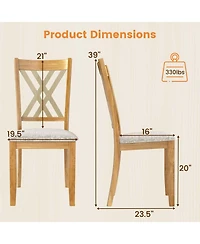 Sugift Linen Fabric Upholstered Wooden Dining Chair Set of 2 with Rubber Wood Frame for Dining Room