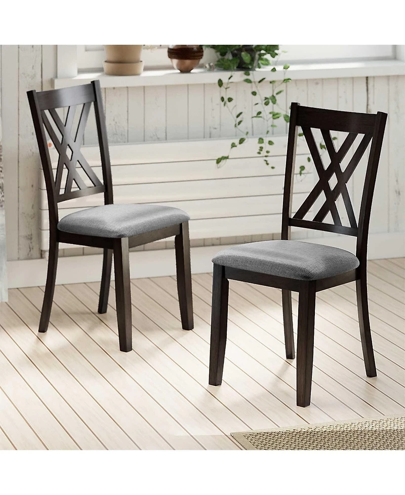 Sugift Linen Fabric Upholstered Wooden Dining Chair Set of 2 with Rubber Wood Frame for Dining Room
