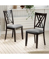 Sugift Linen Fabric Upholstered Wooden Dining Chair Set of 2 with Rubber Wood Frame for Dining Room