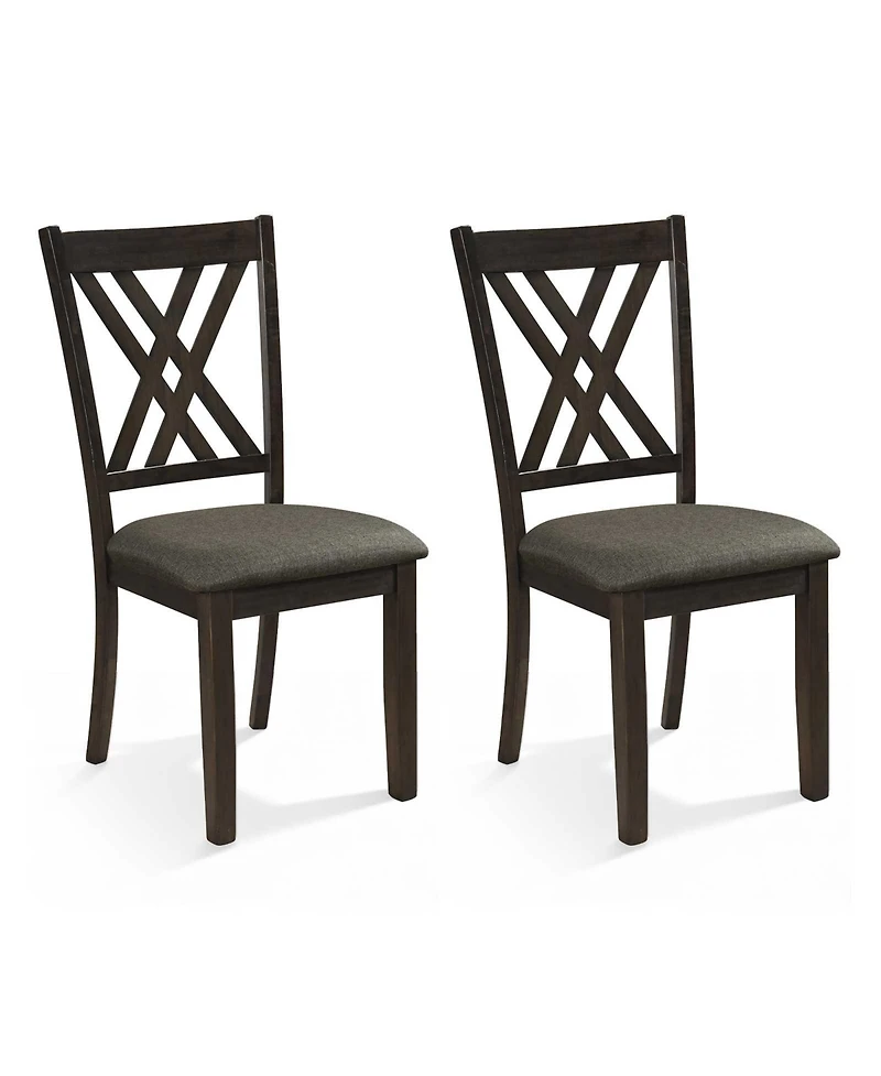 Sugift Linen Fabric Upholstered Wooden Dining Chair Set of 2 with Rubber Wood Frame for Dining Room