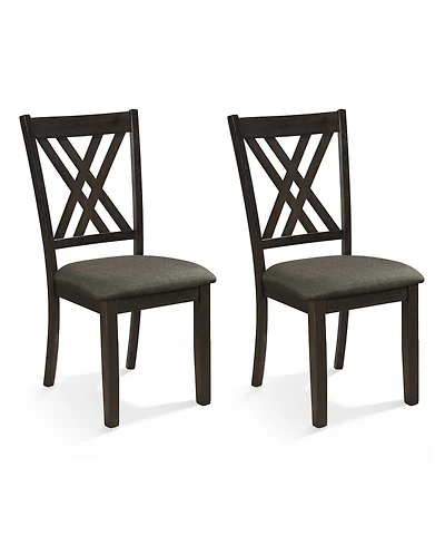 Sugift Linen Fabric Upholstered Wooden Dining Chair Set of 2 with Rubber Wood Frame for Dining Room