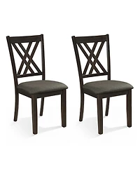 Sugift Linen Fabric Upholstered Wooden Dining Chair Set of 2 with Rubber Wood Frame for Dining Room