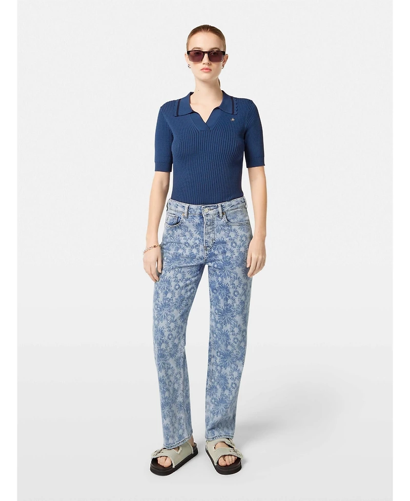 Scotch & Soda Women's Rib Polo Neck Short Sleeve Pullover