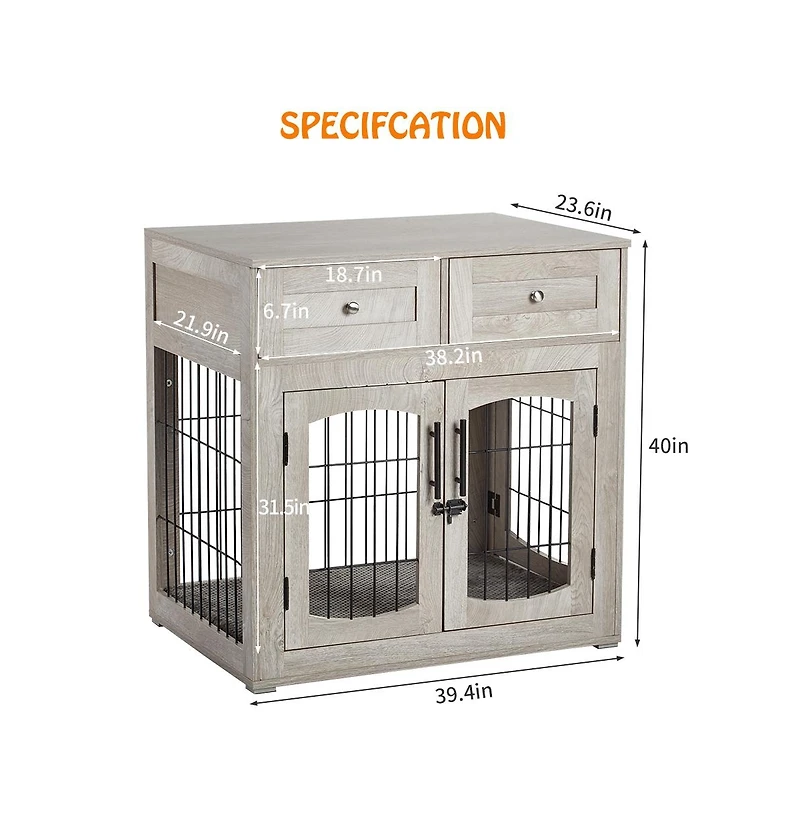 homfan 41.3L x 23.6W x 40.6H in Large Dog Cage Engineered Wood Iron Frame, Pet Kennel House with Locking Door for Indoor Living Room