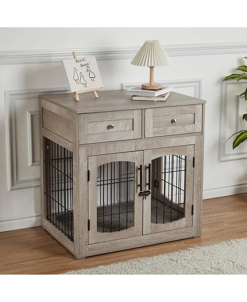 homfan 41.3L x 23.6W x 40.6H in Large Dog Cage Engineered Wood Iron Frame, Pet Kennel House with Locking Door for Indoor Living Room