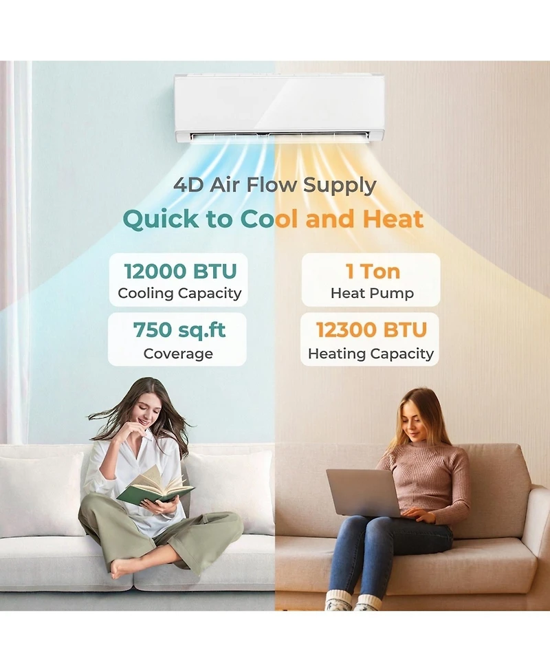 Sugift 12000 Btu 22 SEER2 Wi-Fi Enabled Mini Split Air Conditioner and Heat Pump