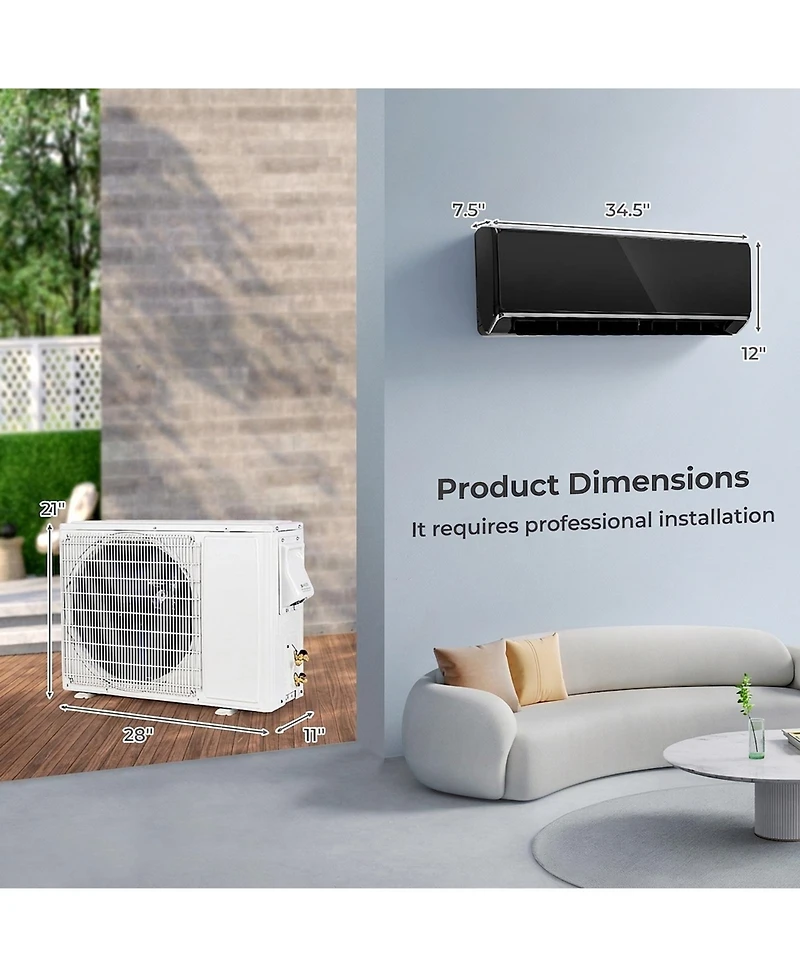 Sugift 12000 Btu 22 SEER2 208-230V Wifi Mini Split Air Conditioner Heat Pump System