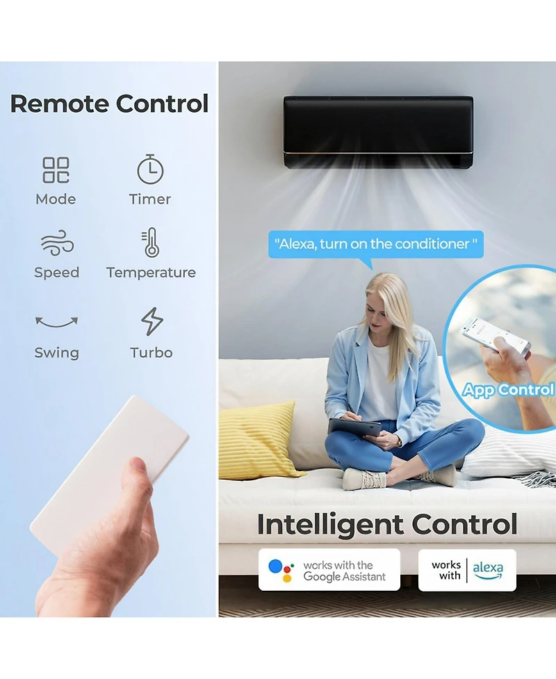 Sugift 9100 Btu 20.5 SEER2 115V Wifi Ductless Mini Split Air Conditioner with Alexa