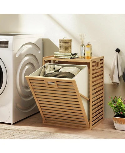 sumyeg 18 Gallon Bamboo Tilt-Out Laundry Hamper with Removable Fabric Bin