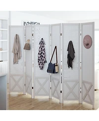 sumyeg 6-Panel Pegboard Room Divider 67-Inch Tall Foldable Privacy Screen