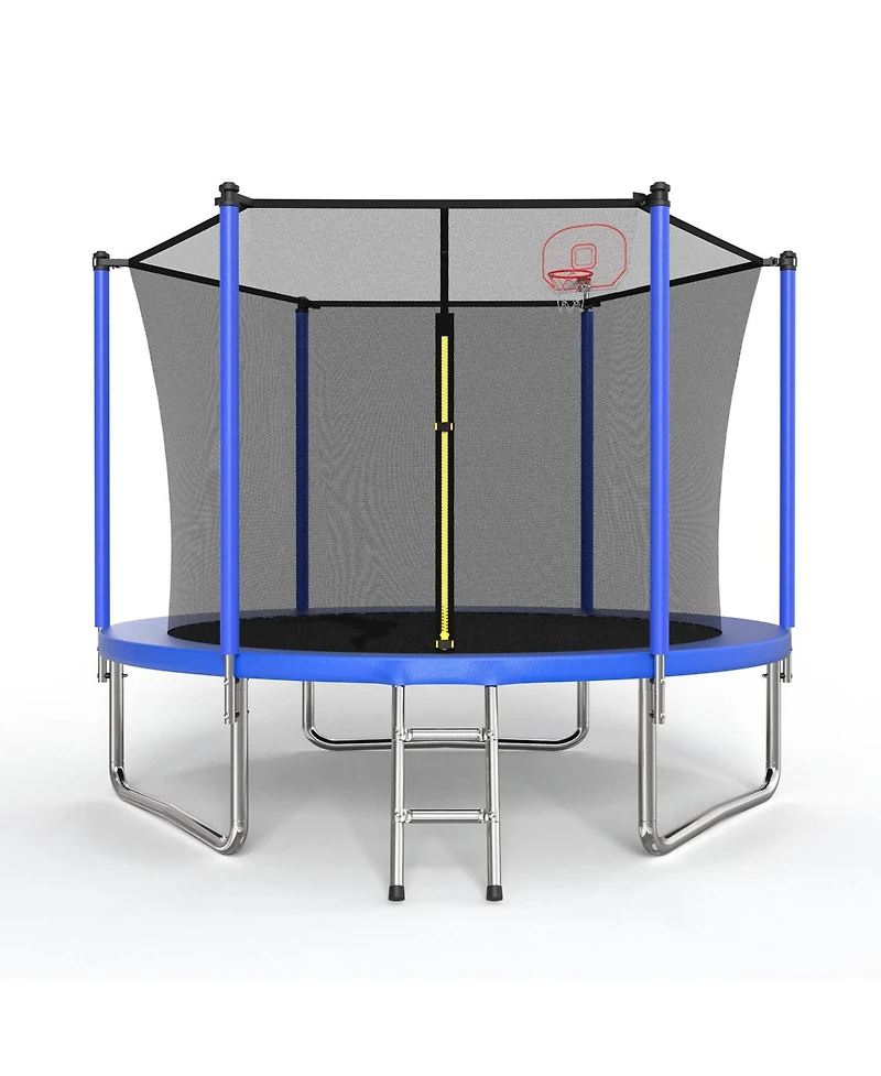 Zeny Classic 10Feet Straight Pole Trampoline with Basketball Hoop and Ladder
