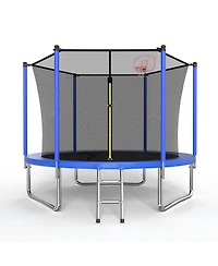 Zeny Classic 10Feet Straight Pole Trampoline with Basketball Hoop and Ladder