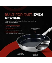 Alva Maestro 9.5" Nonstick Stainless Steel Frying Pan with Glass Lid