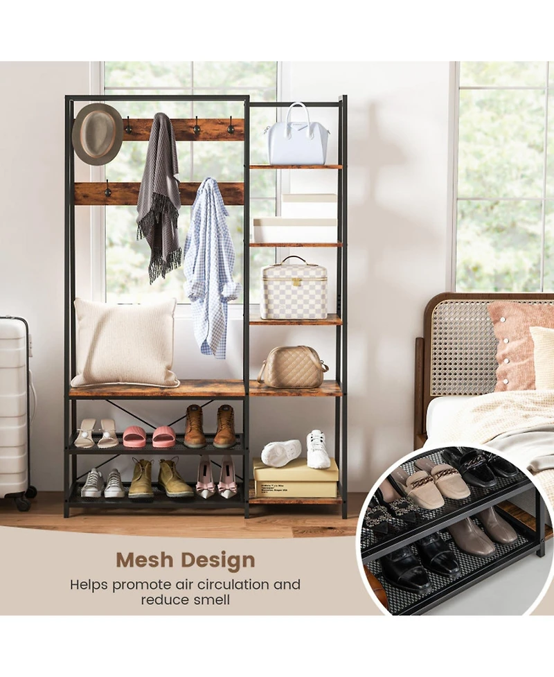 Gouun 5-in-1 Entryway Hall Tree with Storage Bench and 9 Hooks