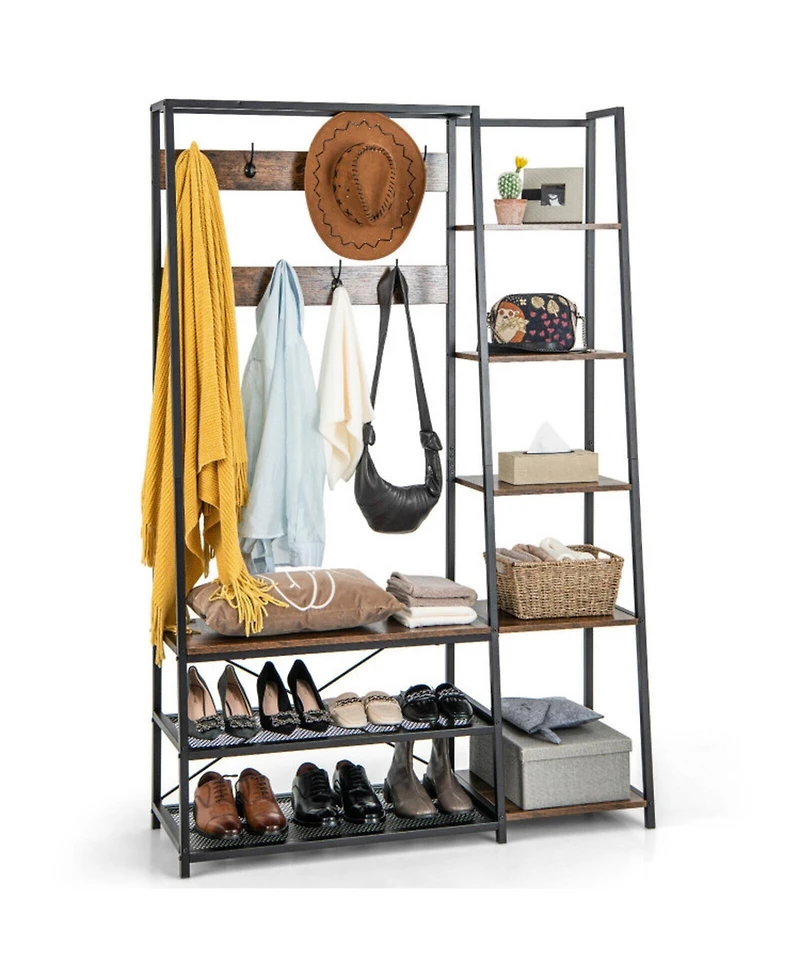 Gouun 5-in-1 Entryway Hall Tree with Storage Bench and 9 Hooks