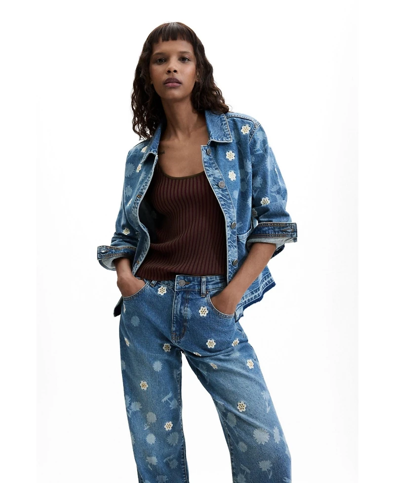 Desigual Women's Floral Embroidered Jeans
