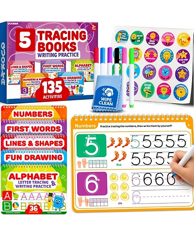 Quokka Tracing Books for Kids Ages 3-5 - Dry Erase Activity Books for Kids Ages 3-5 - Writing Practice Workbook with Markers