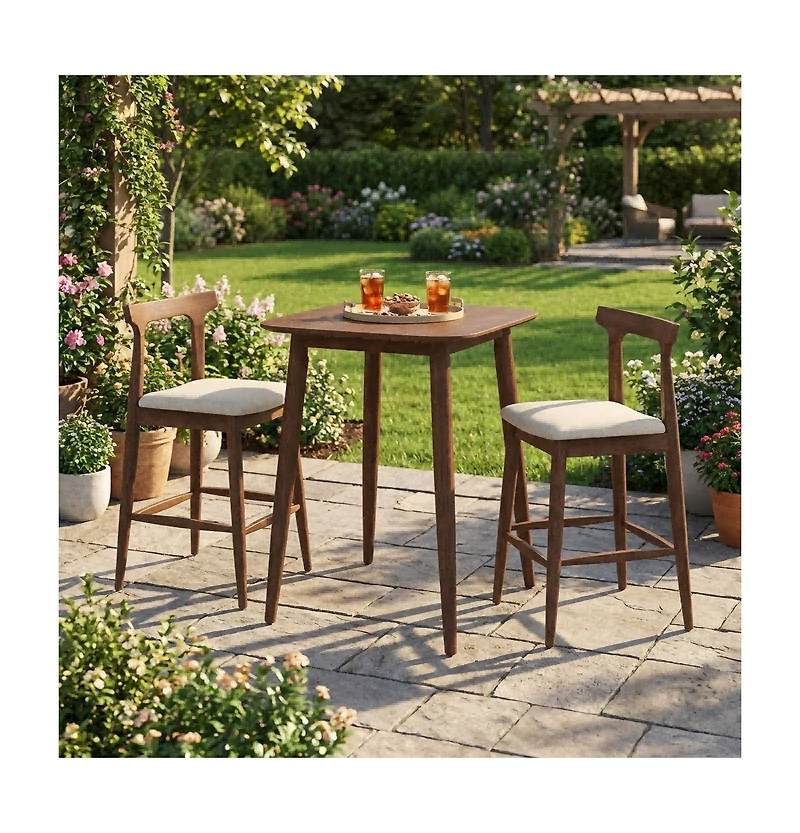 Gouun 3-Piece Counter-Height Bar Table Set with 2 Cushioned Stools