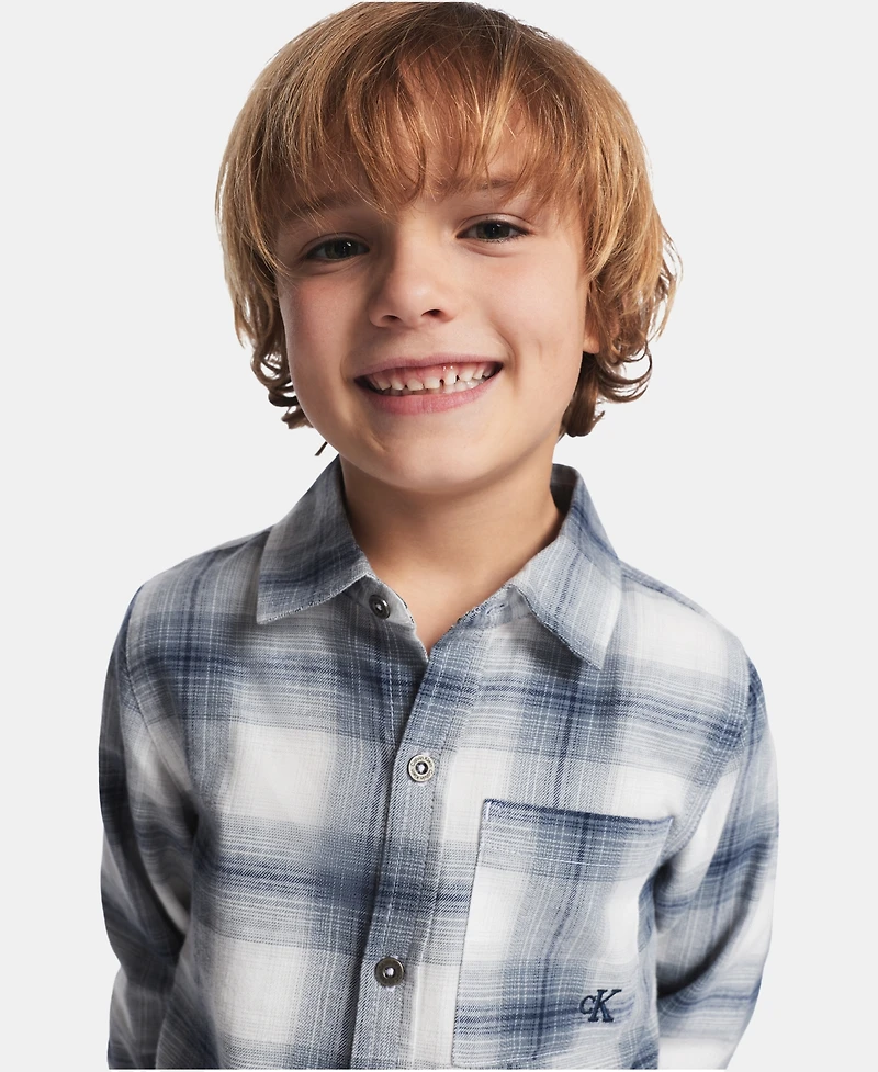 Calvin Klein Boys' 2T-7 Long-Sleeve Shirt and Pants, 2-Piece Set