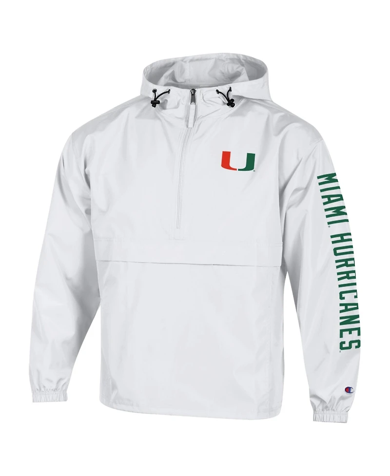 Champion Men's White Miami Hurricanes Cloud Packable Half-Zip Hooded Jacket
