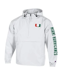Champion Men's White Miami Hurricanes Cloud Packable Half-Zip Hooded Jacket