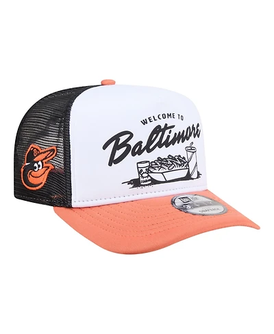 New Era Men's White/Orange Baltimore Orioles Foodie A-Frame 9FIFTY Trucker Snapback Hat