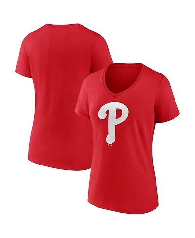 Logo Athletic Women's Red Philadelphia Phillies V-Neck T-Shirt