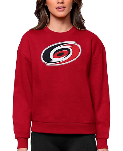 Antigua Women's Red Carolina Hurricanes Primary Logo Team Victory Crewneck Pullover Sweatshirt