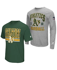 Starter Men's Heather Gray/Green Athletics Two-Pack Long Sleeve Short T-Shirt Set