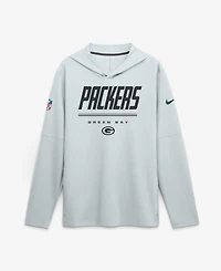 Nike Men's Platinum Green Bay Packers Sideline Lightweight Long Sleeve Hooded Dri-fit T-Shirt