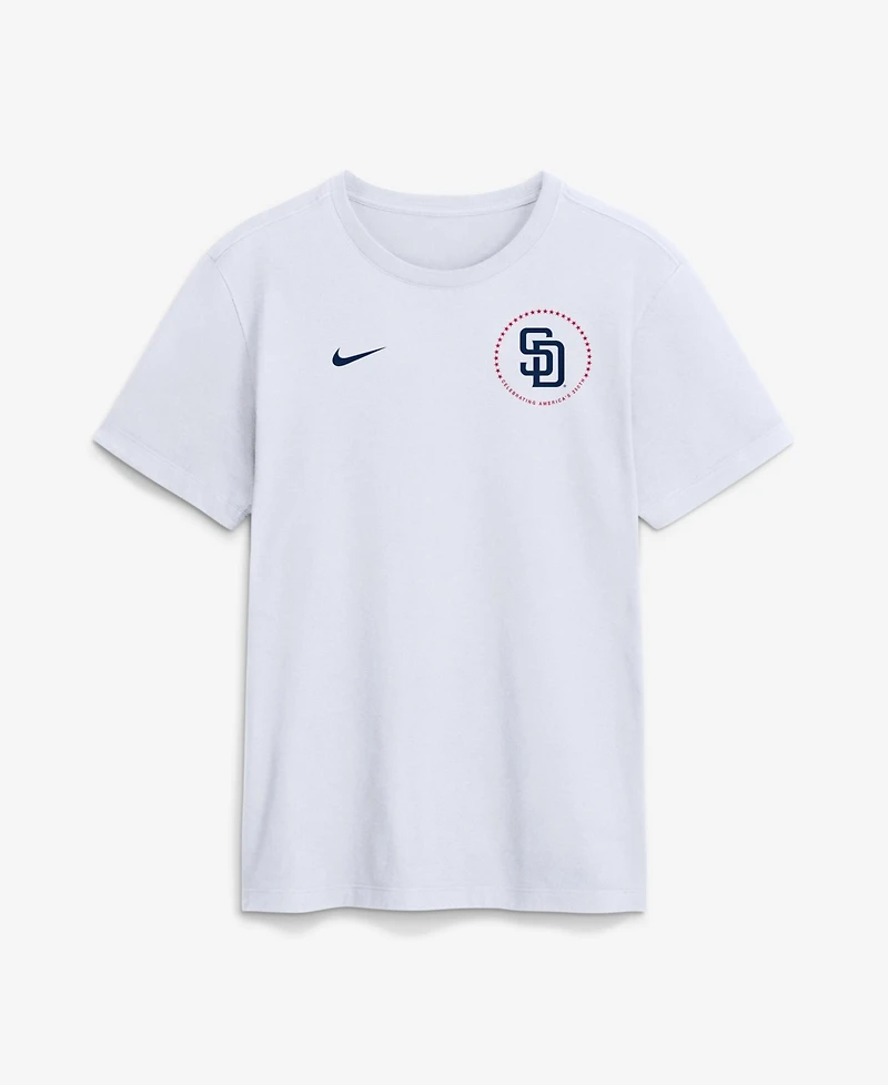 Nike Men's White San Diego Padres Celebrating America's 250th Logo T-Shirt