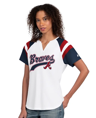 Starter Women's White Atlanta Braves Game On Notch Neck Raglan T-Shirt