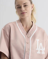 Fanatics Women's Faded Rose Los Angeles Dodgers Iconic Full-Button Satin Baseball Top