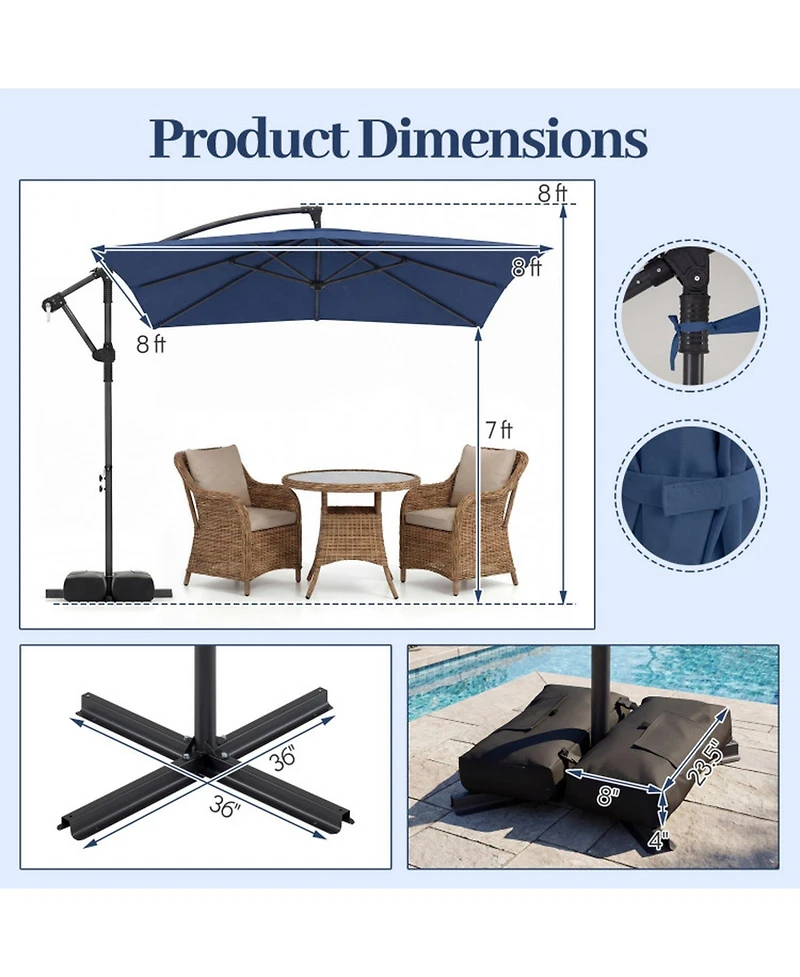 Gouun 8 x 8 Foot Square Offset Cantilever Patio Umbrella