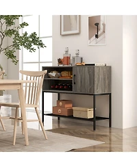 Gouun Buffet Sideboard Coffee Bar Cabinet Power Outlets Usb Ports Wine Rack