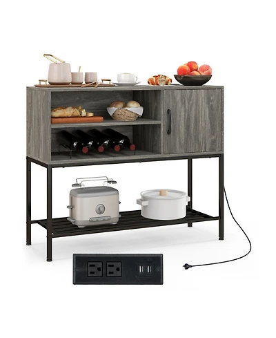 Gouun Buffet Sideboard Coffee Bar Cabinet Power Outlets Usb Ports Wine Rack