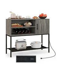 Gouun Buffet Sideboard Coffee Bar Cabinet Power Outlets Usb Ports Wine Rack