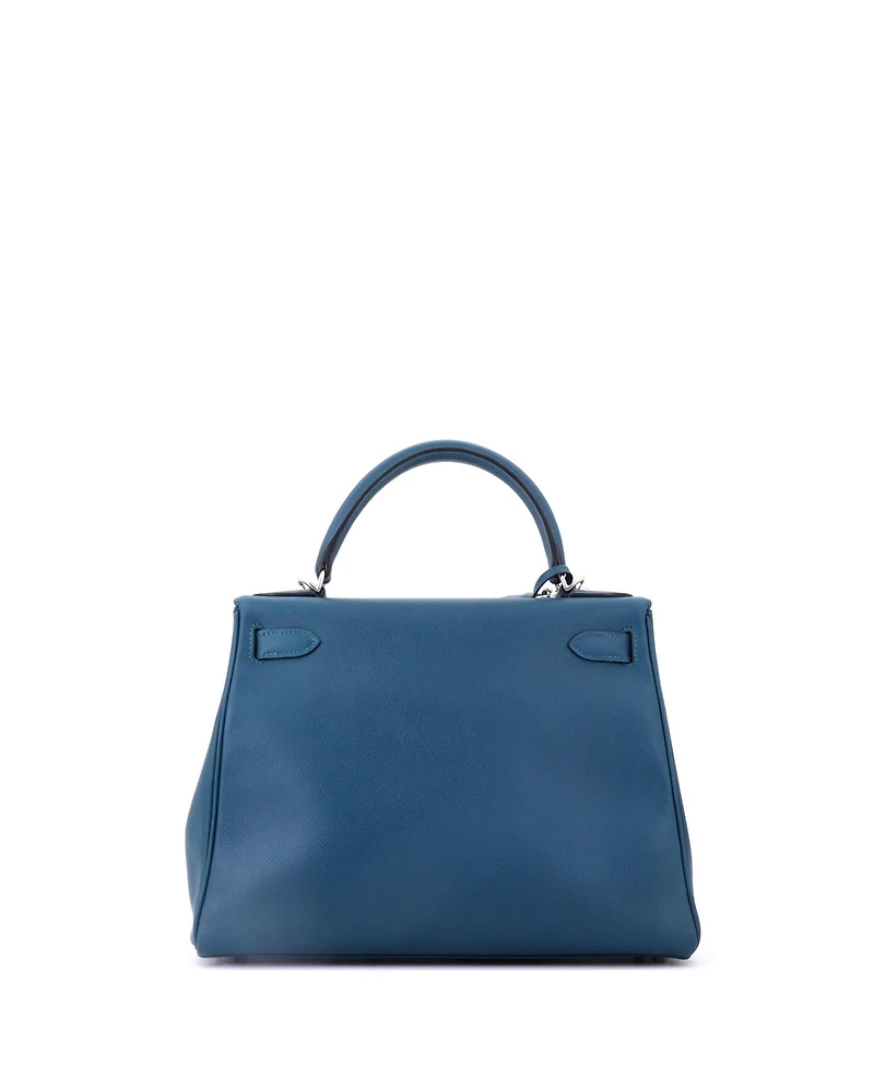 Pre-Owned HERMES Kelly 28 Handbag Blue Epsom with Palladium Hardware