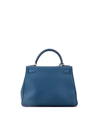 Pre-Owned HERMES Kelly 28 Handbag Blue Epsom with Palladium Hardware