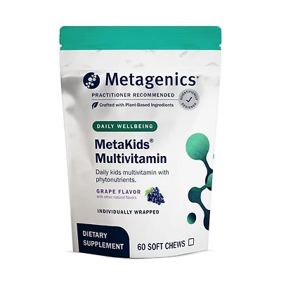Metagenics MetaKids Multivitamin Soft Chews Complete Daily Vitamin for Kids With Vitamins A, C, D, E and B 60 Chewable Servings, Grape Flavor