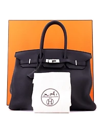 Pre-Owned HERMES Birkin 35 Handbag Black Clemence with Palladium Hardware