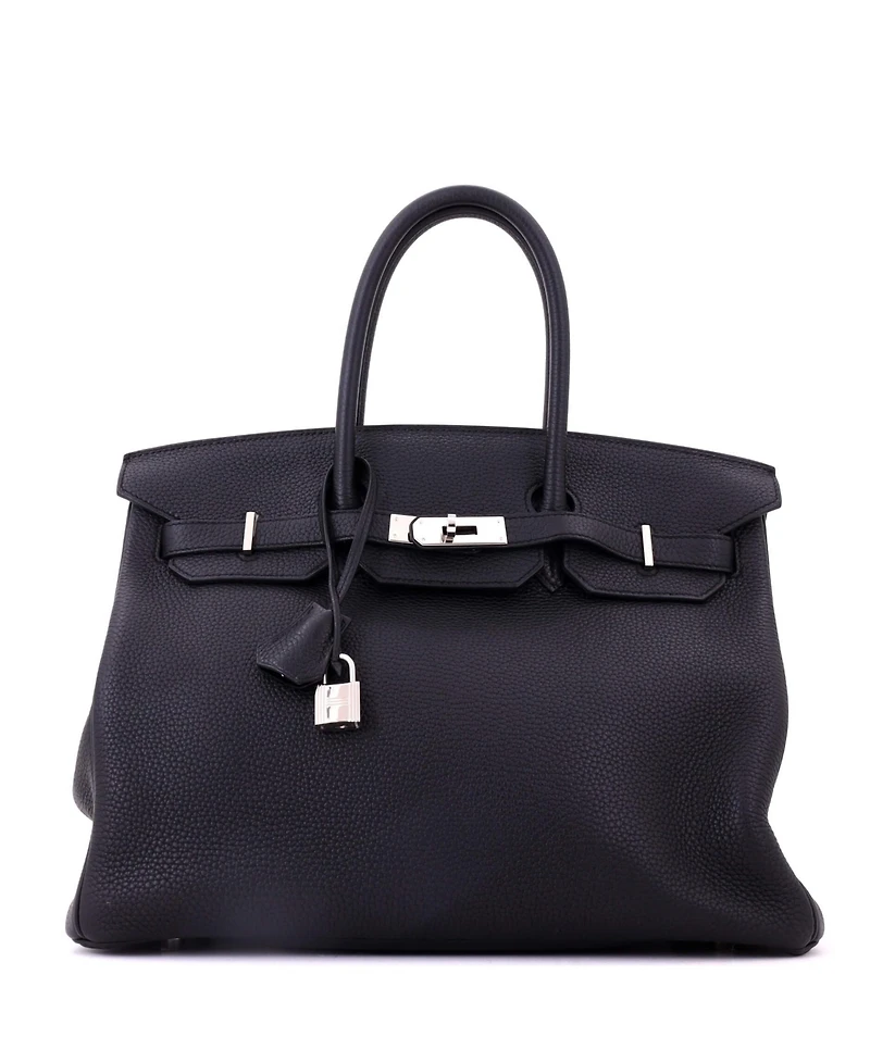 Pre-Owned HERMES Birkin 35 Handbag Black Clemence with Palladium Hardware