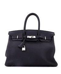 Pre-Owned HERMES Birkin 35 Handbag Black Clemence with Palladium Hardware