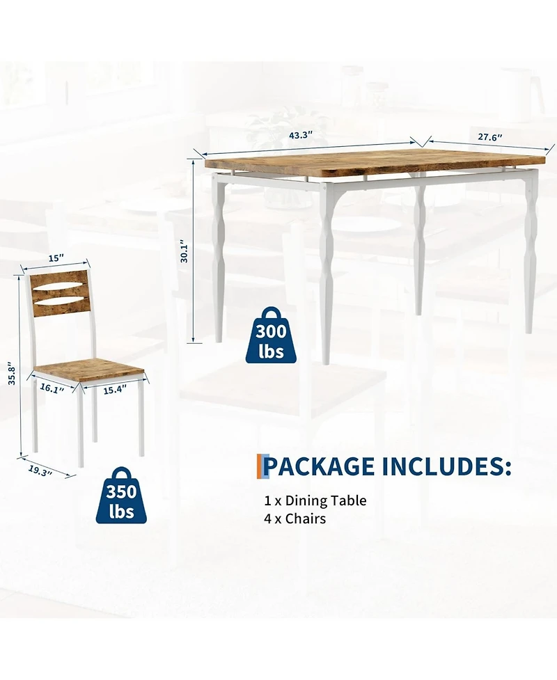 gaomon 5-Piece Industrial Dining Set, Kitchen Table and 4 Chairs for Apartment and Home