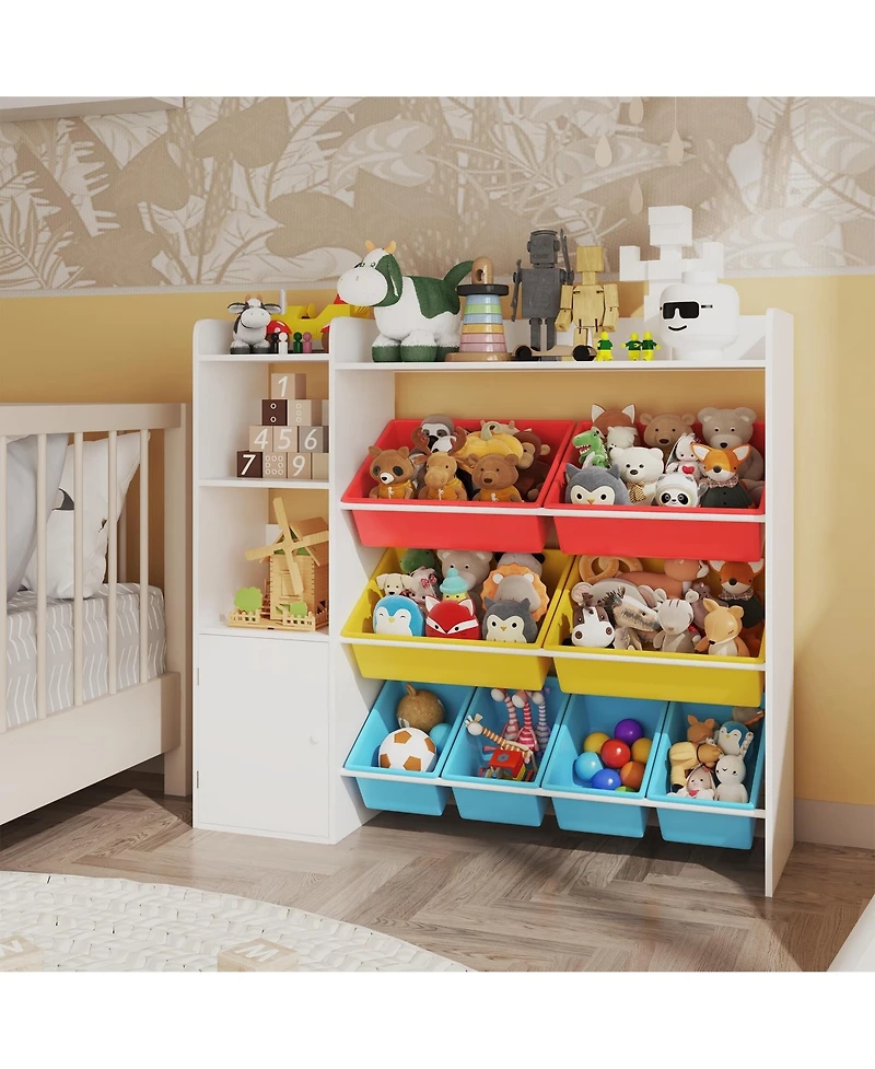 homfan 4-Tier Kids Toy Organizer with 8 Removable Bins and 3 Storage Cubbies, Bookshelf for Bedroom, Playroom Nursery