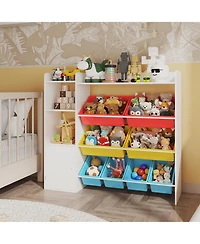 homfan 4-Tier Kids Toy Organizer with 8 Removable Bins and 3 Storage Cubbies, Bookshelf for Bedroom, Playroom Nursery