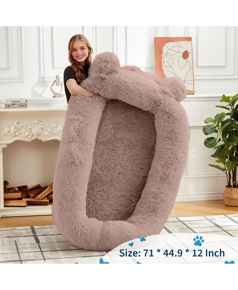 homfan Human Sized Dog Bed, 71 Inch Extra Large Orthopedic Pet Sofa with Soft Faux Fur , and Storage Pockets for Adults Pets