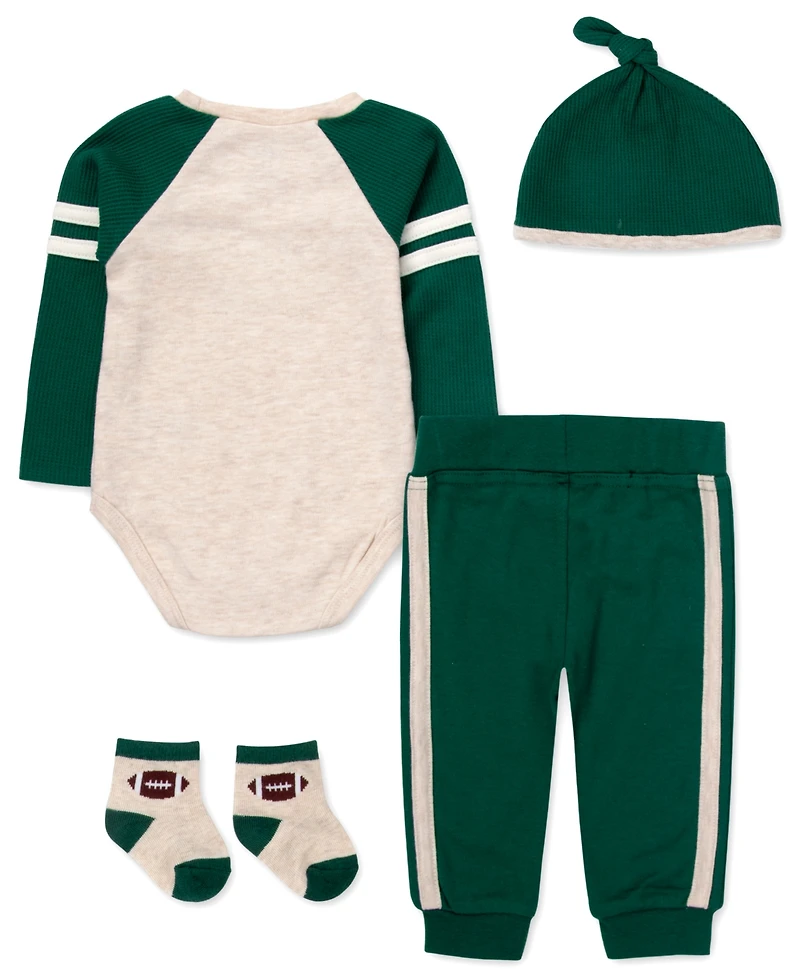 Baby Essentials Boys' Sunday Funday with Daddy Bodysuit, Jogger Pants, Socks and Hat, 4-Piece Set